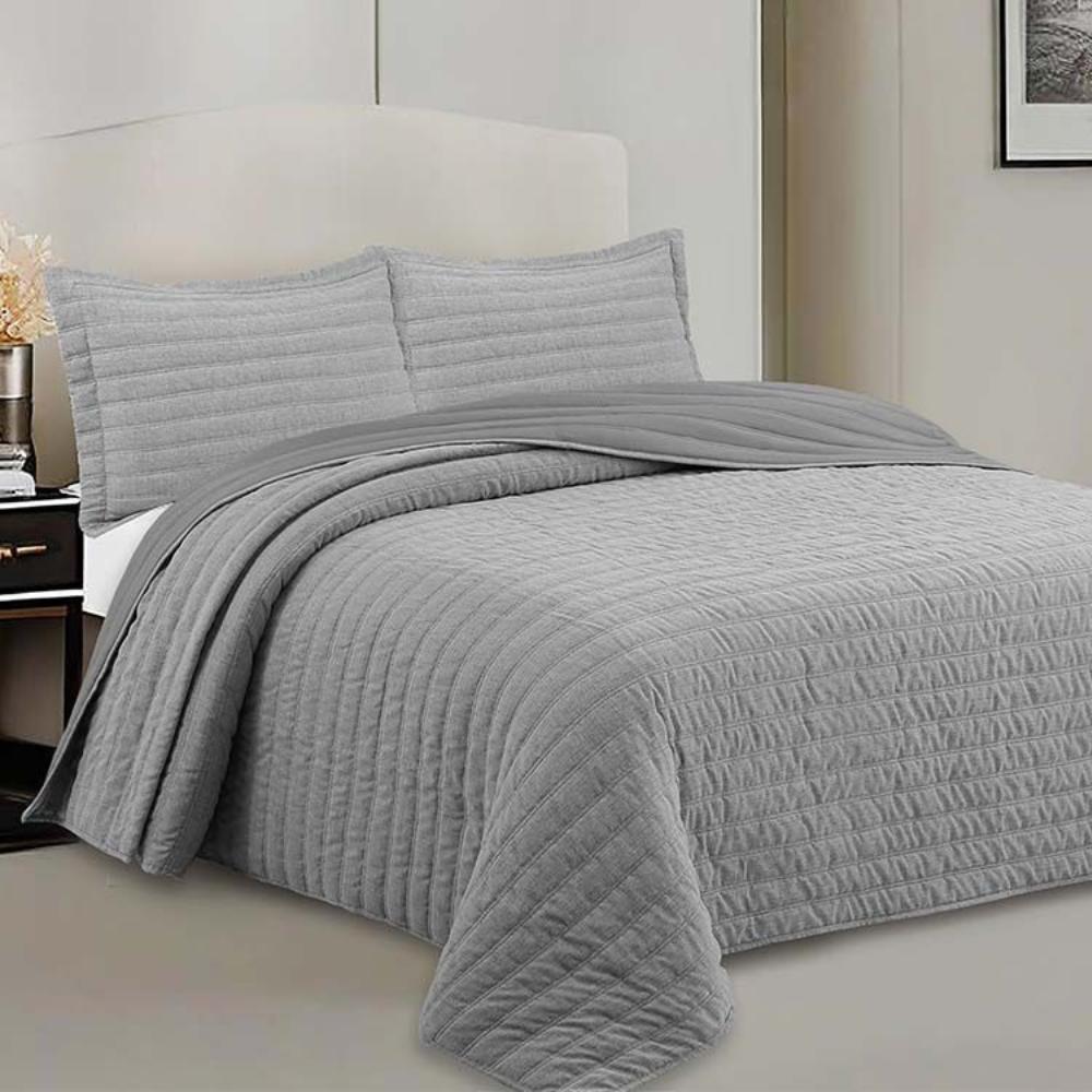 Kit Colcha 3 Peças Queen 2,40x2,60m Neo Rustik Cinza Camesa