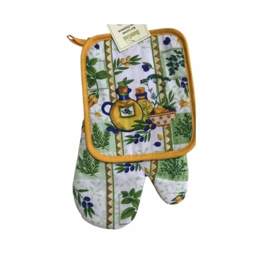 Kit 2 Peças Luva e Aparador Para Cozinha Oliva Niazitex