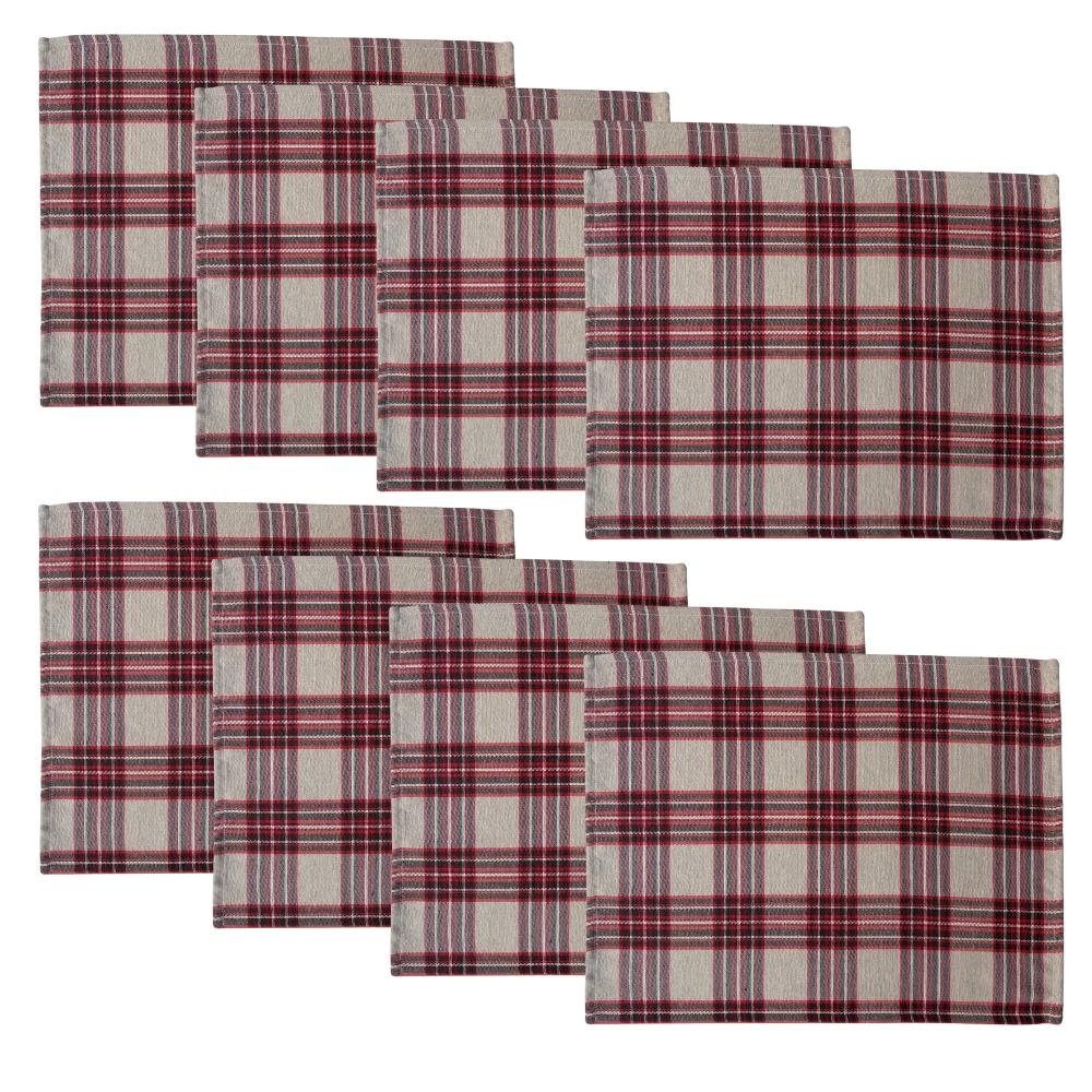Kit 8 Lugares Americanos 45x35cm Natal Xadrez Bege e Vermelho Arrumadinho Enxovais