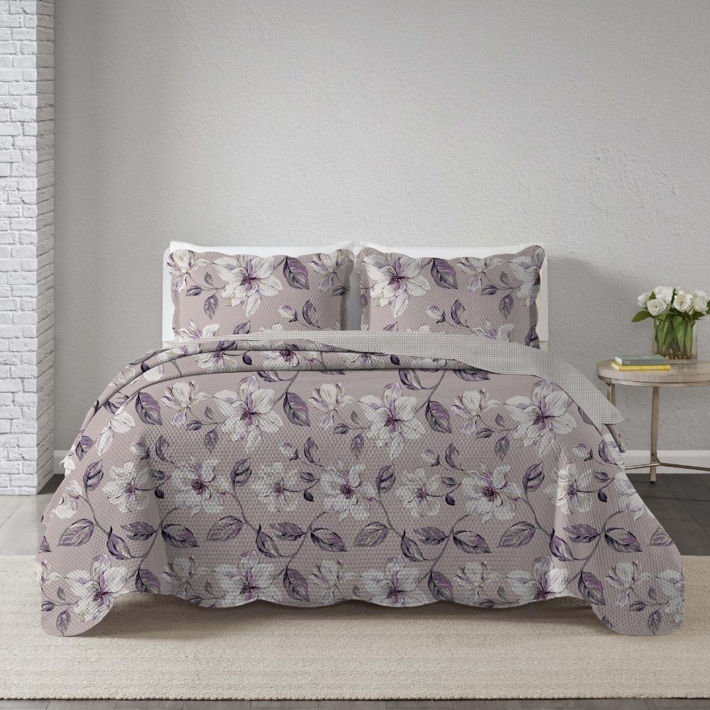 Kit Colcha 3 Peças Casal Paris Sort. 25 Floral Lilás Corttex