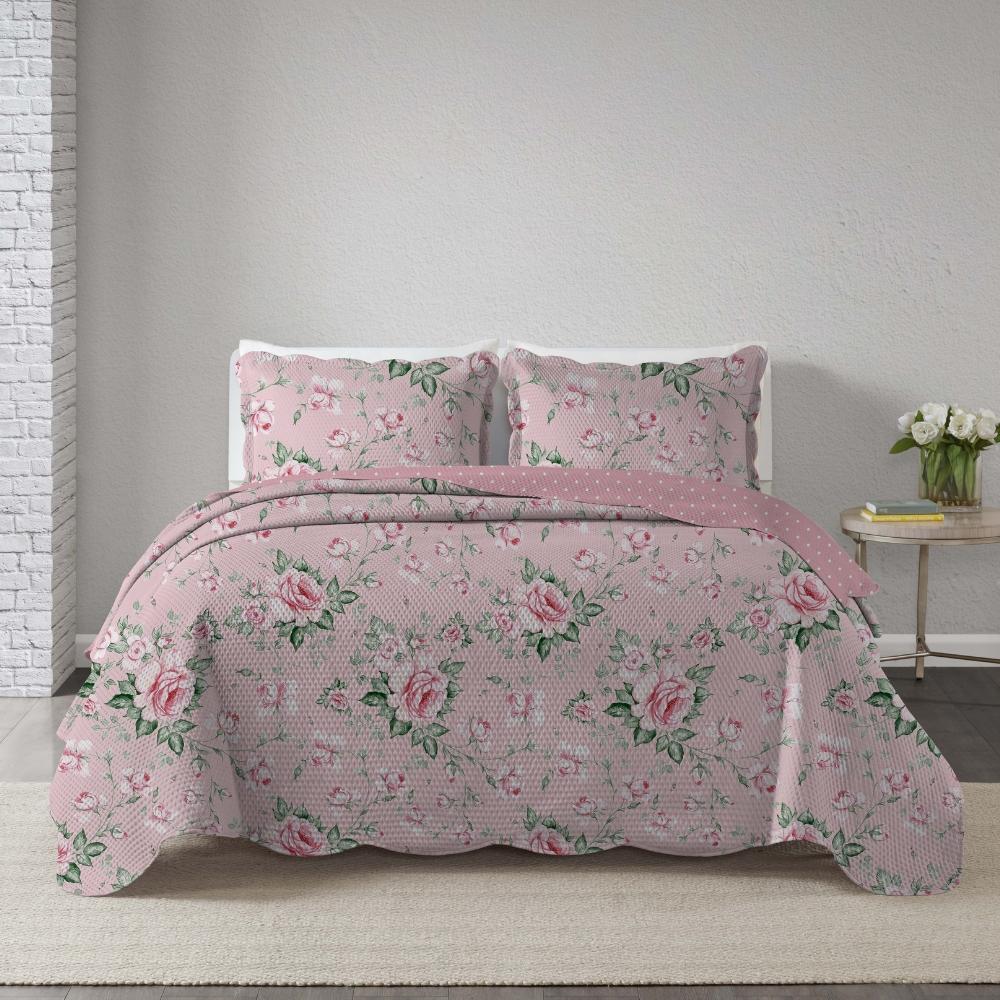 Kit Colcha 3 Peças Casal Paris Sort. 25 Floral Rosa Corttex