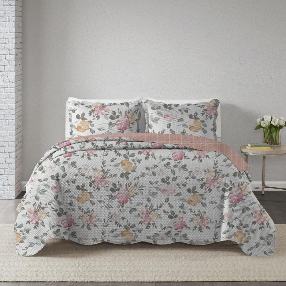 Kit Colcha 3 Peças Casal Paris Sort. 25 Floral Rosa Claro Corttex