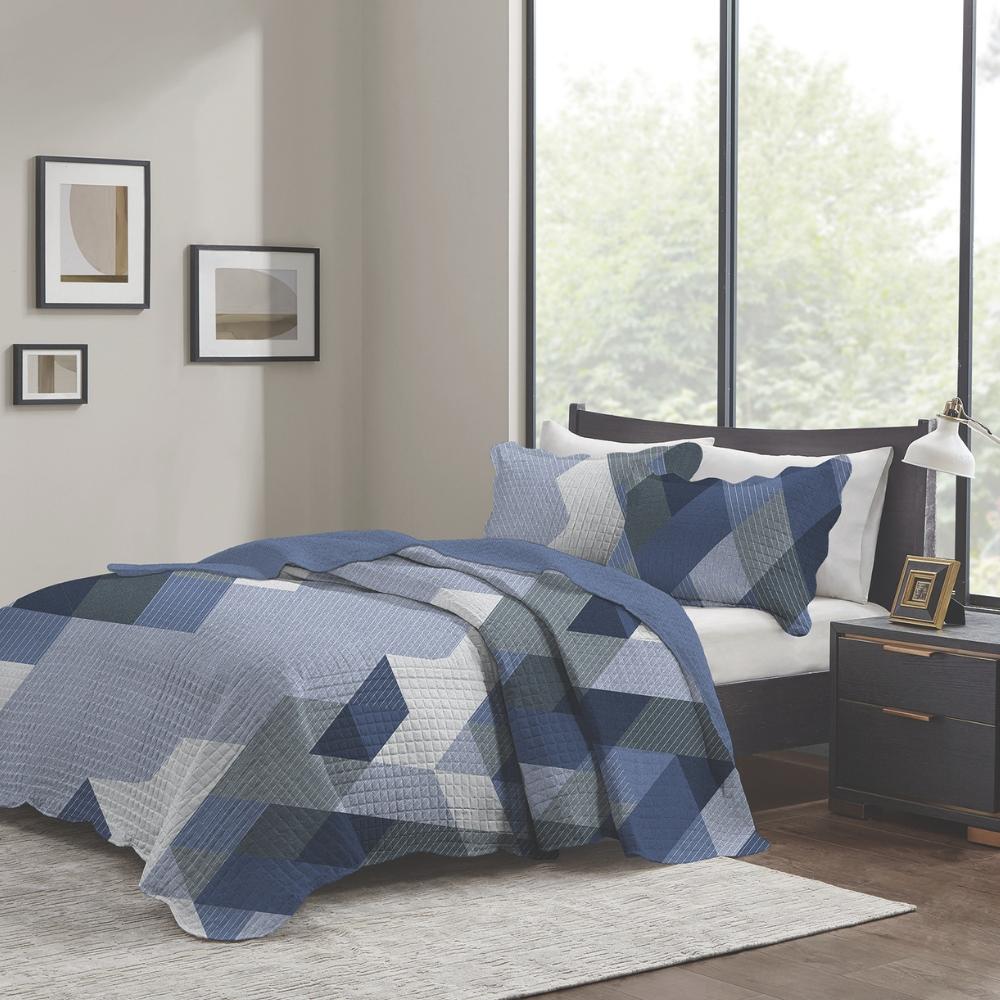 Kit Colcha 2 Peças Solteiro Paris Sort. 27 Geométrico Azul Corttex