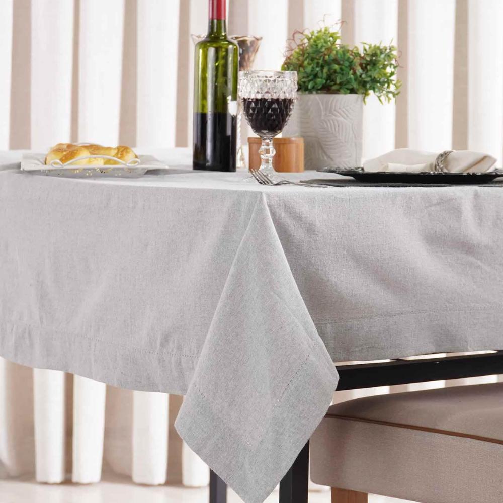 Toalha de Mesa Retangular 8 Lugares 1,60x2,60m Pesponto Cinza Dohler