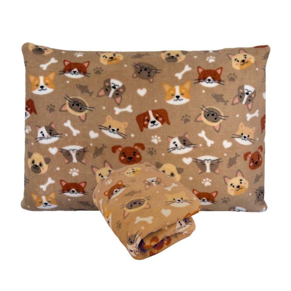 Kit Fronha e Lençol com Elástico Cama Júnior Plush Microfibra Fleece Pets Arrumadinho Enxovais