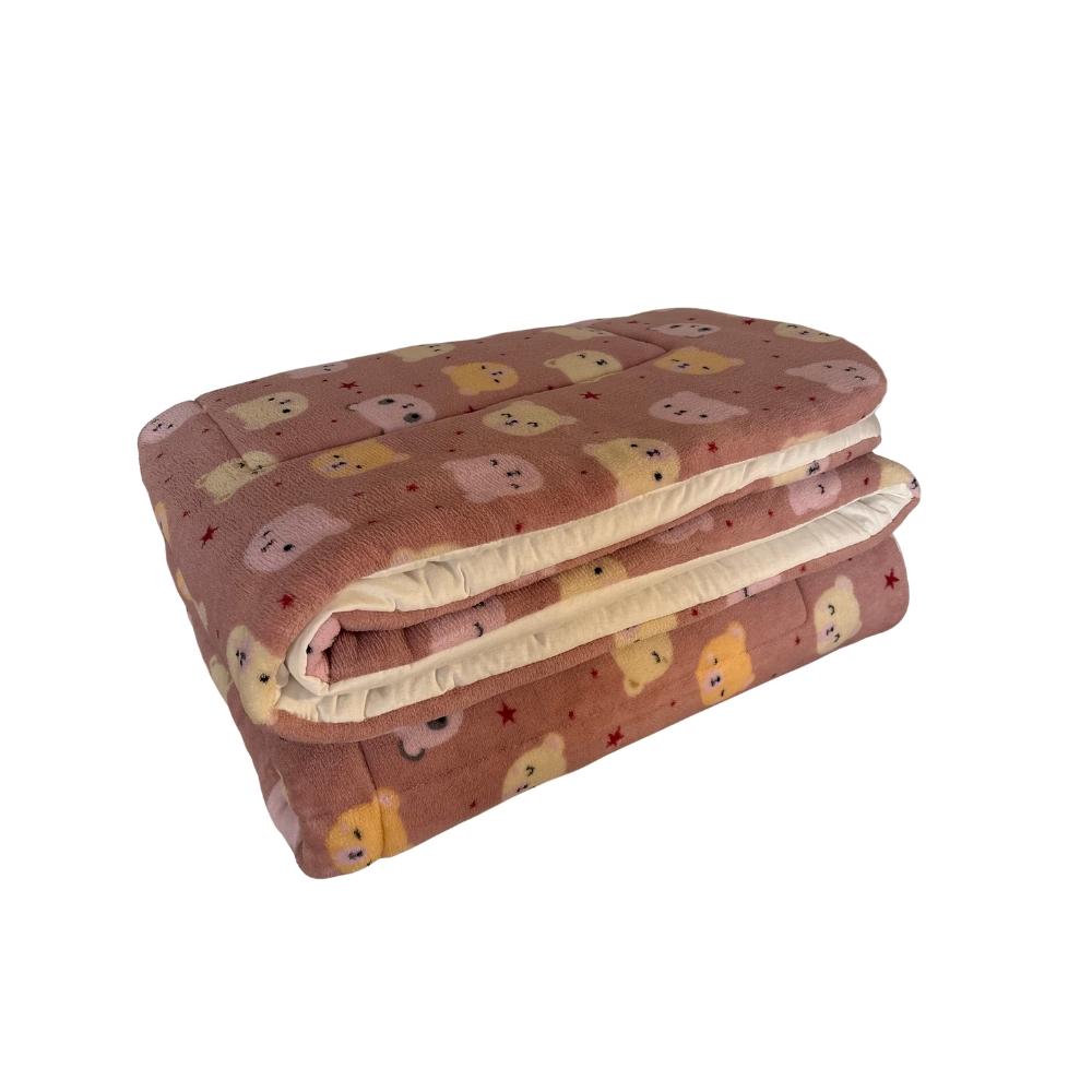 Coberdrom Júnior Mini Cama Dupla Face Plush Ursinhos e Malha Cru Arrumadinho Enxovais