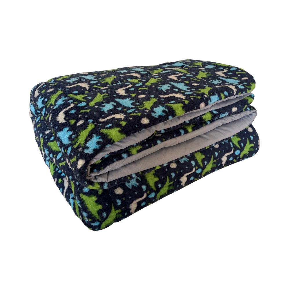 Coberdrom Júnior Mini Cama Dupla Face Plush Dinos e Malha Cinza Arrumadinho Enxovais