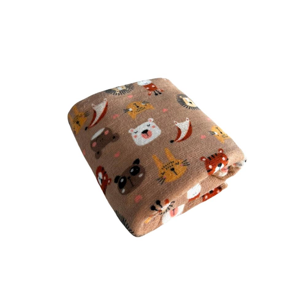 Lençol com Elástico Solteiro King 96cm Plush Microfibra Fleece Infantil Safari Arrumadinho Enxovais