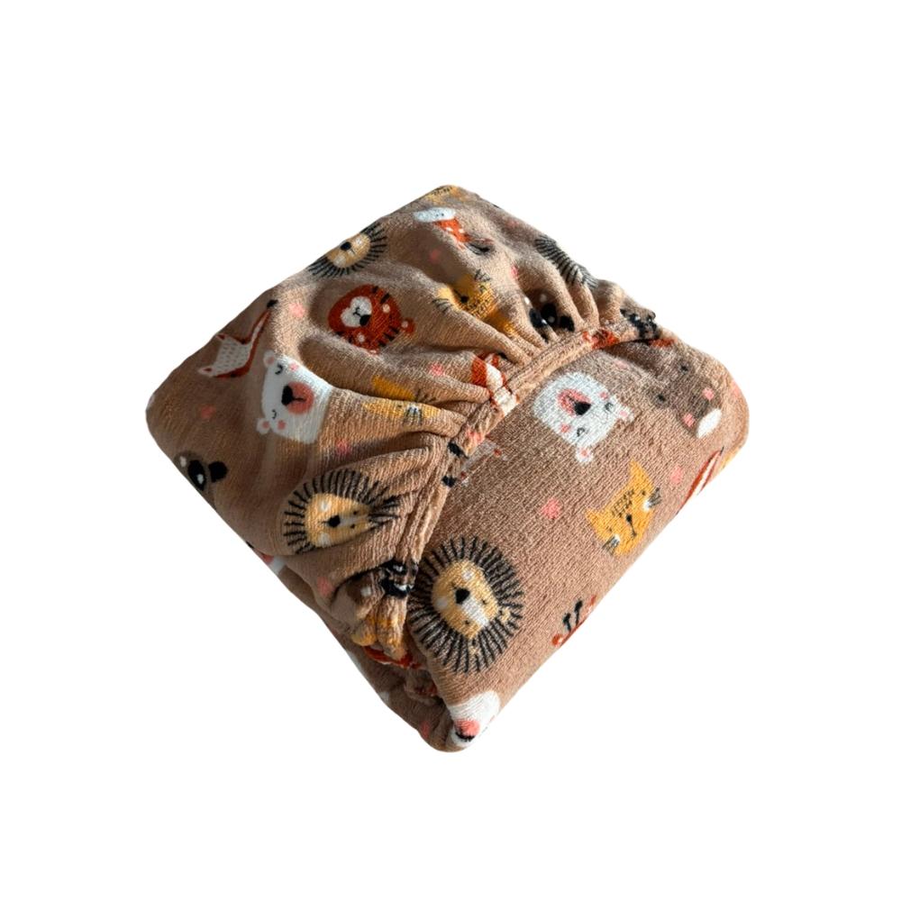 Lençol com Elástico Berço Americano Plush Microfibra Fleece Safari Arrumadinho Enxovais