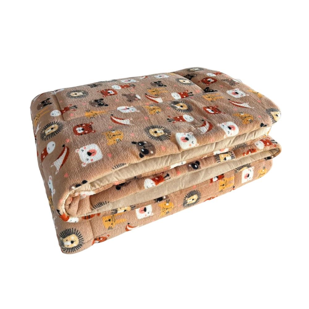 Coberdrom Para Berço Dupla Face Plush Safari e Malha Nude Arrumadinho Enxovais