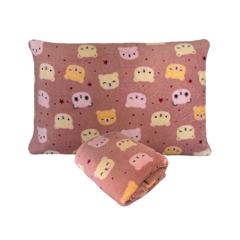 Kit Fronha e Lençol com Elástico Mini Cama Plush Microfibra Fleece Ursinhos Arrumadinho Enxovais