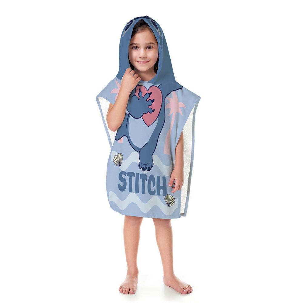 Toalha Poncho Infantil Com Capuz Stitch Lepper