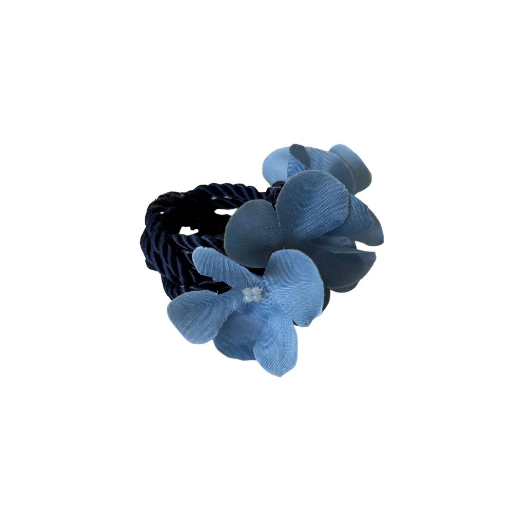 Porta-Guardanapo Flor Hortência Azul e Cordão de São Francisco Azul Marinho Arrumadinho