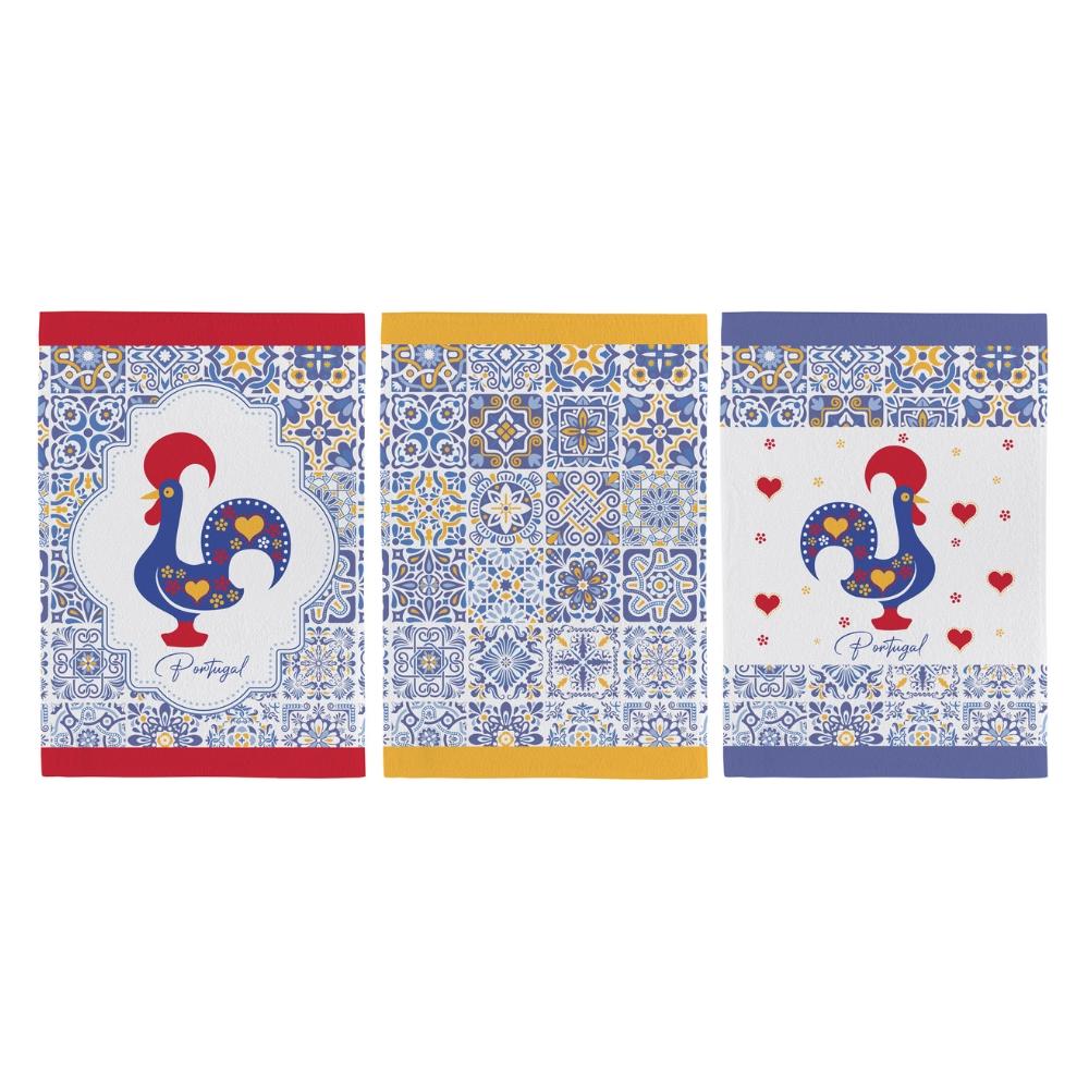 Kit 3 Panos De Copa Felpudos Fiori Portugal Teka