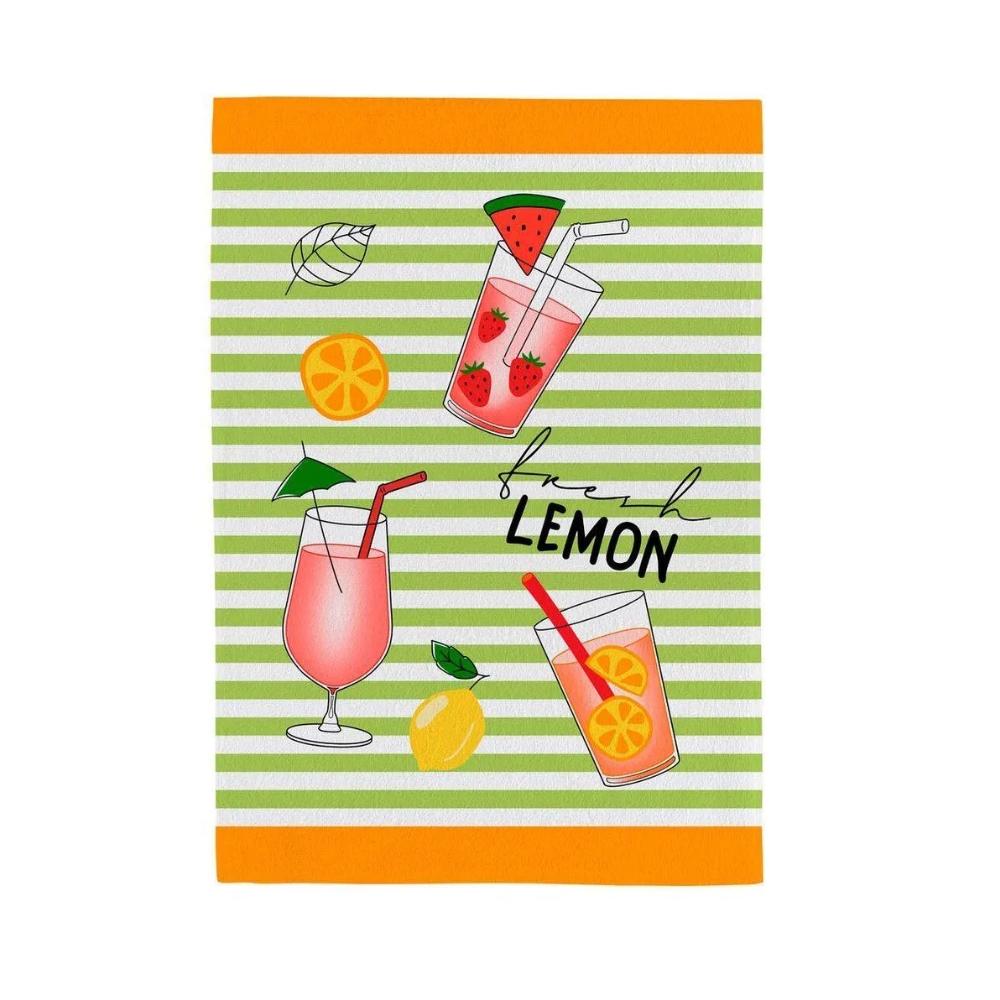 Pano De Copa Felpudo Fiori Summer Drinks Laranja Teka