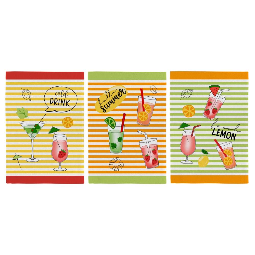 Kit 3 Panos De Copa Felpudos Fiori Summer Drinks Teka