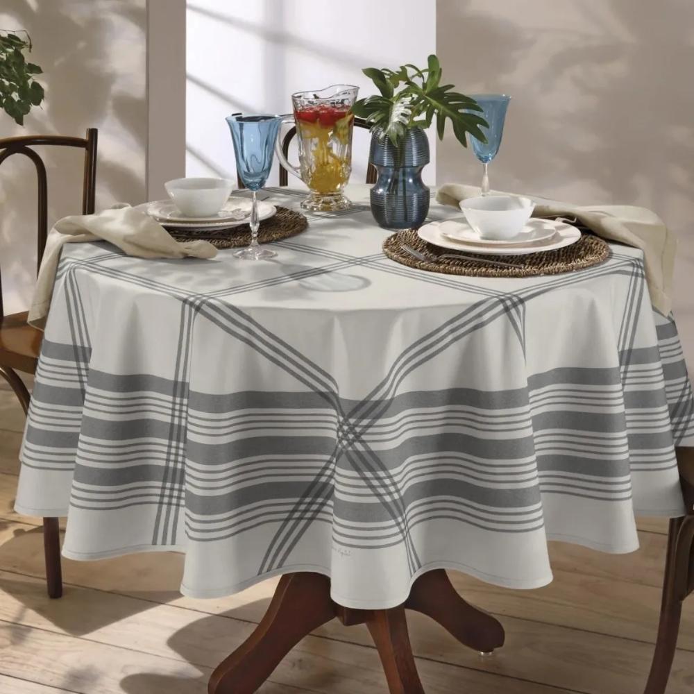 Toalha De Mesa Redonda 8 Lugares 1,80m Clean Renova Luna Cinza Döhler