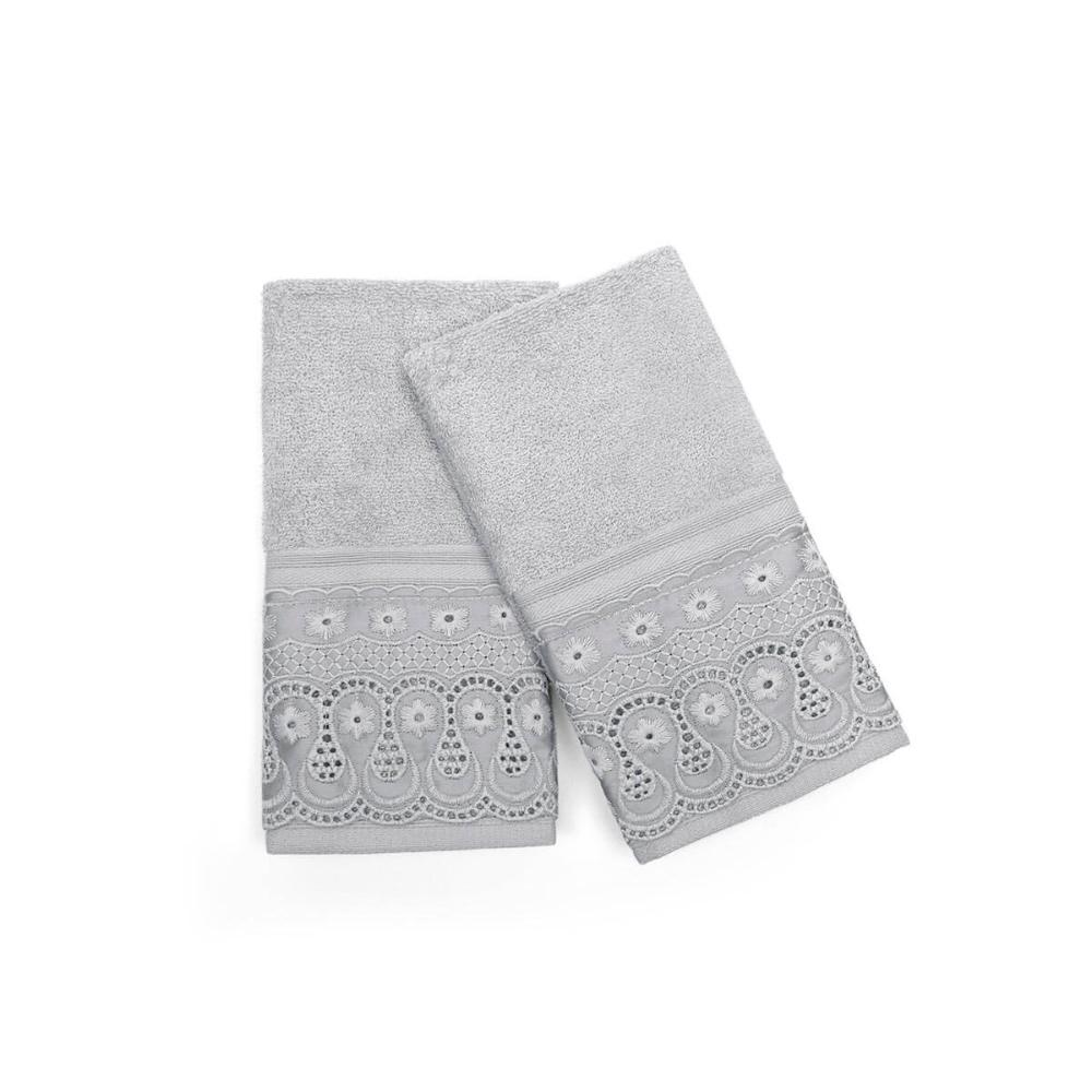 Kit 2 Peças Toalha Social Lavabo Cristal Renda Renascença Cinza Prata Buettner