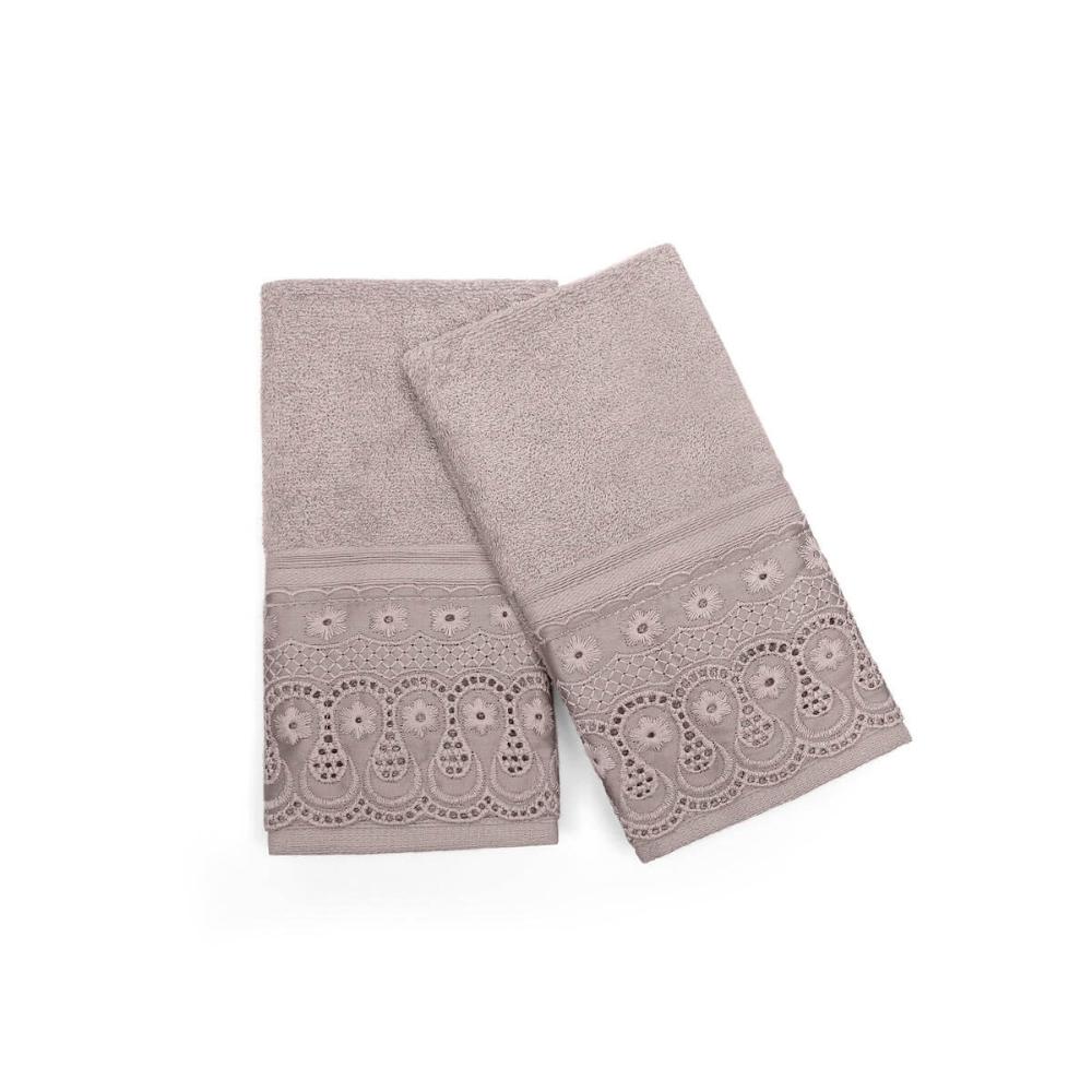 Kit 2 Peças Toalha Social Lavabo Cristal Renda Renascença Bege Buettner