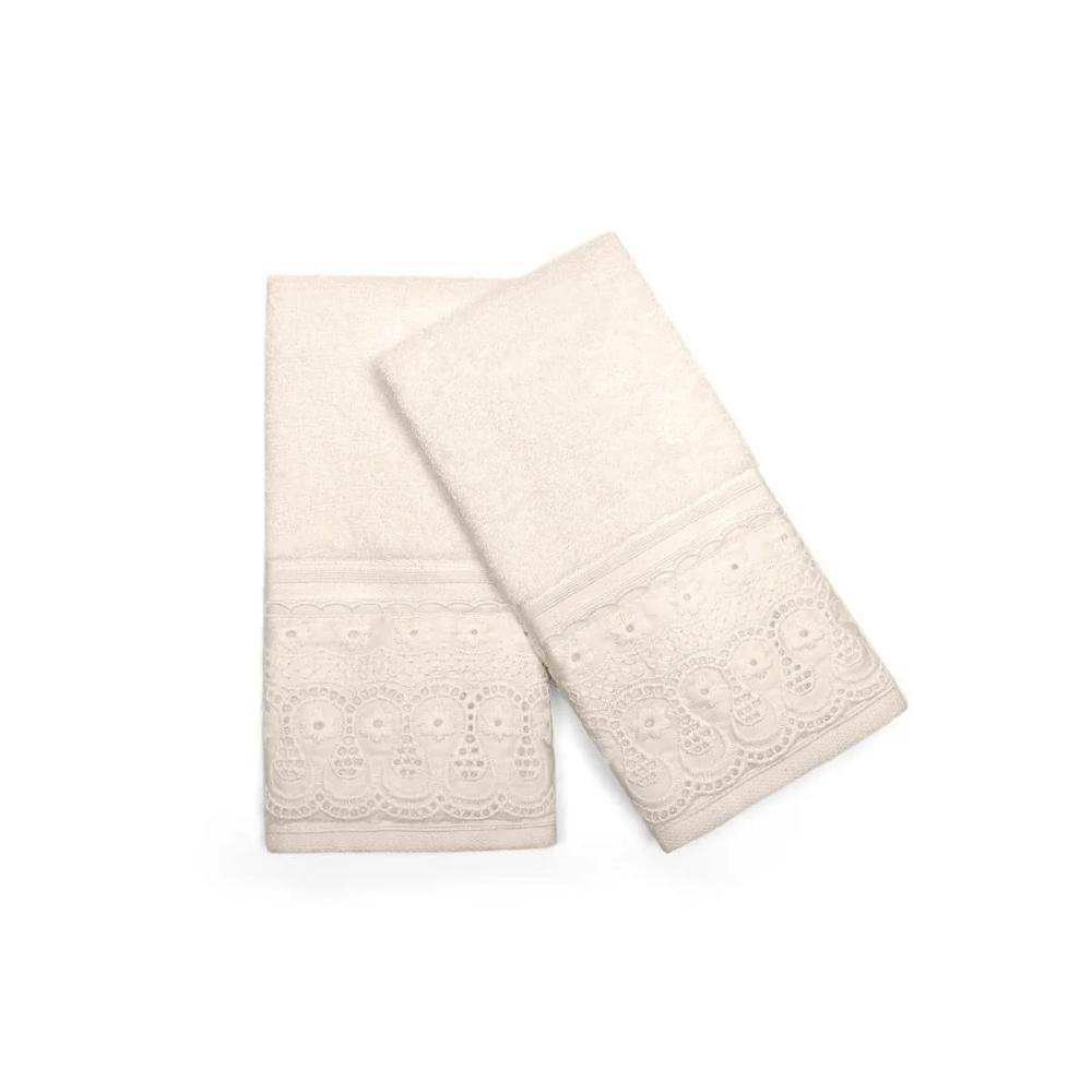 Kit 2 Peças Toalha Social Lavabo Cristal Renda Renascença Pérola Marfim Buettner