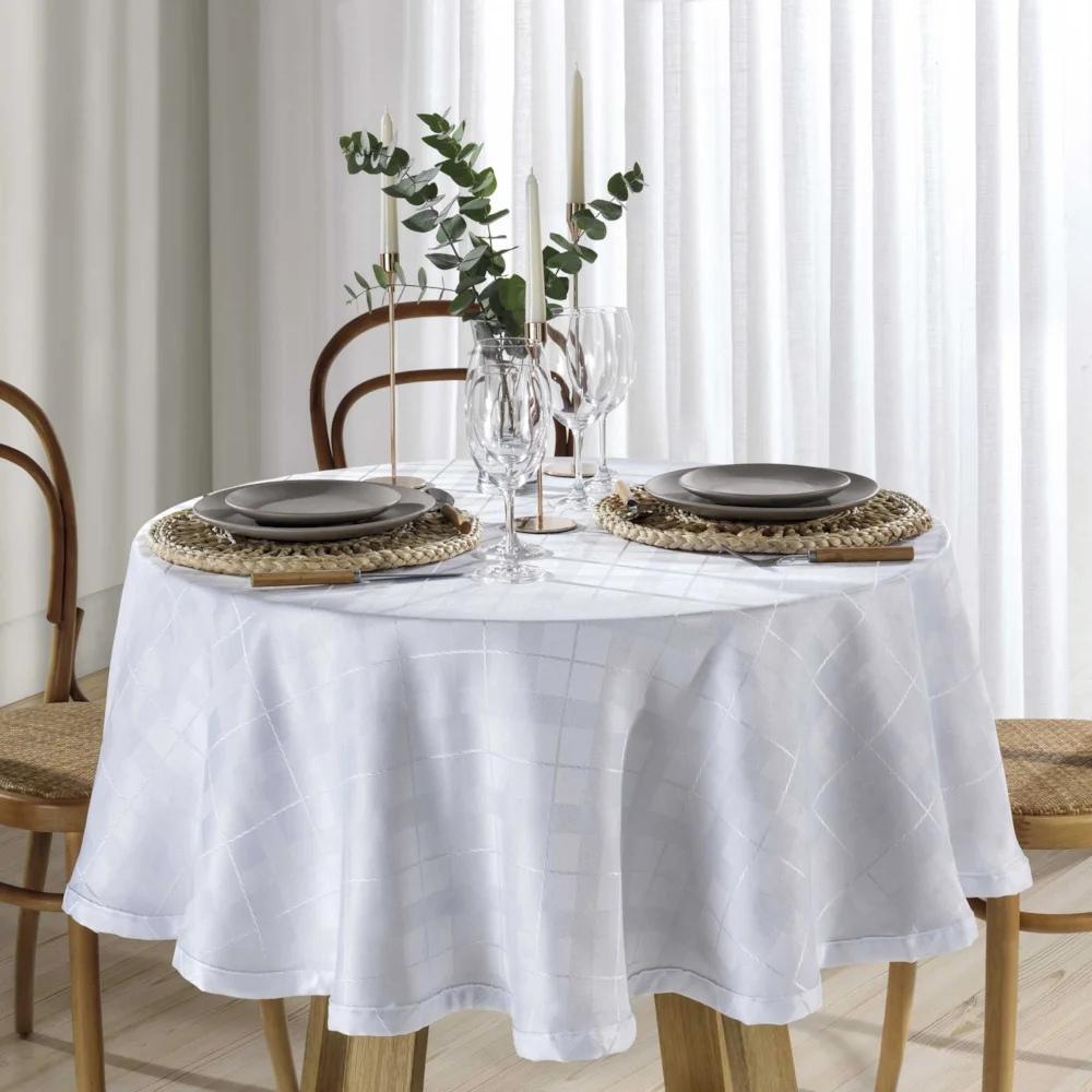 Toalha de Mesa Redonda 1,60m Jacquard Requinte Branca TJ-4872 Dohler
