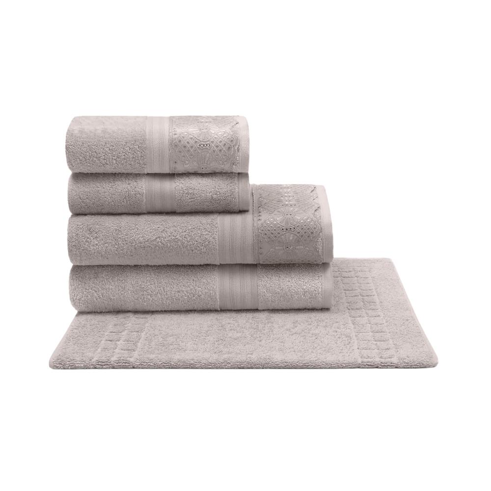 Jogo De Banho com Renda 5 Peças em Algodão Egípcio Cristal Roma Bege Buettner