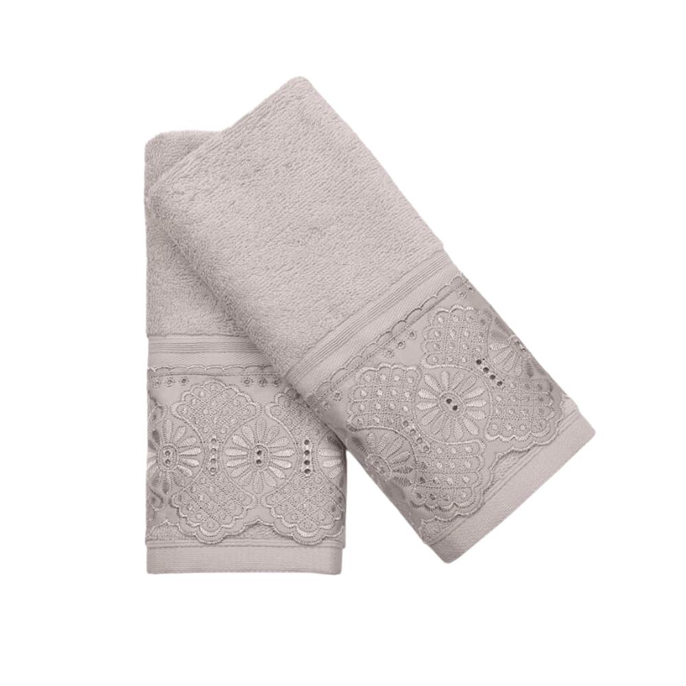 Kit 2 Peças Toalha Social Lavabo Cristal Renda Roma Bege Buettner