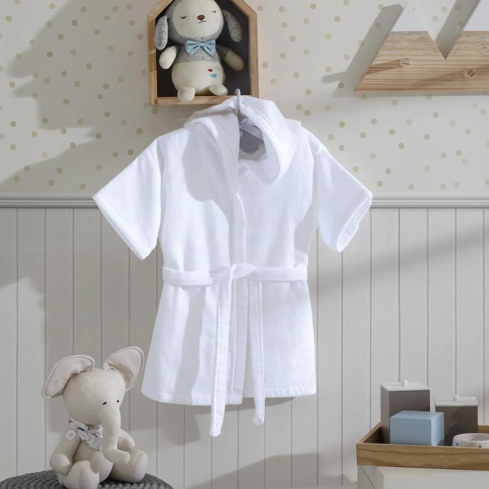 Roupão Infantil Para Bebê Aveludado com Capuz Branco Dohler