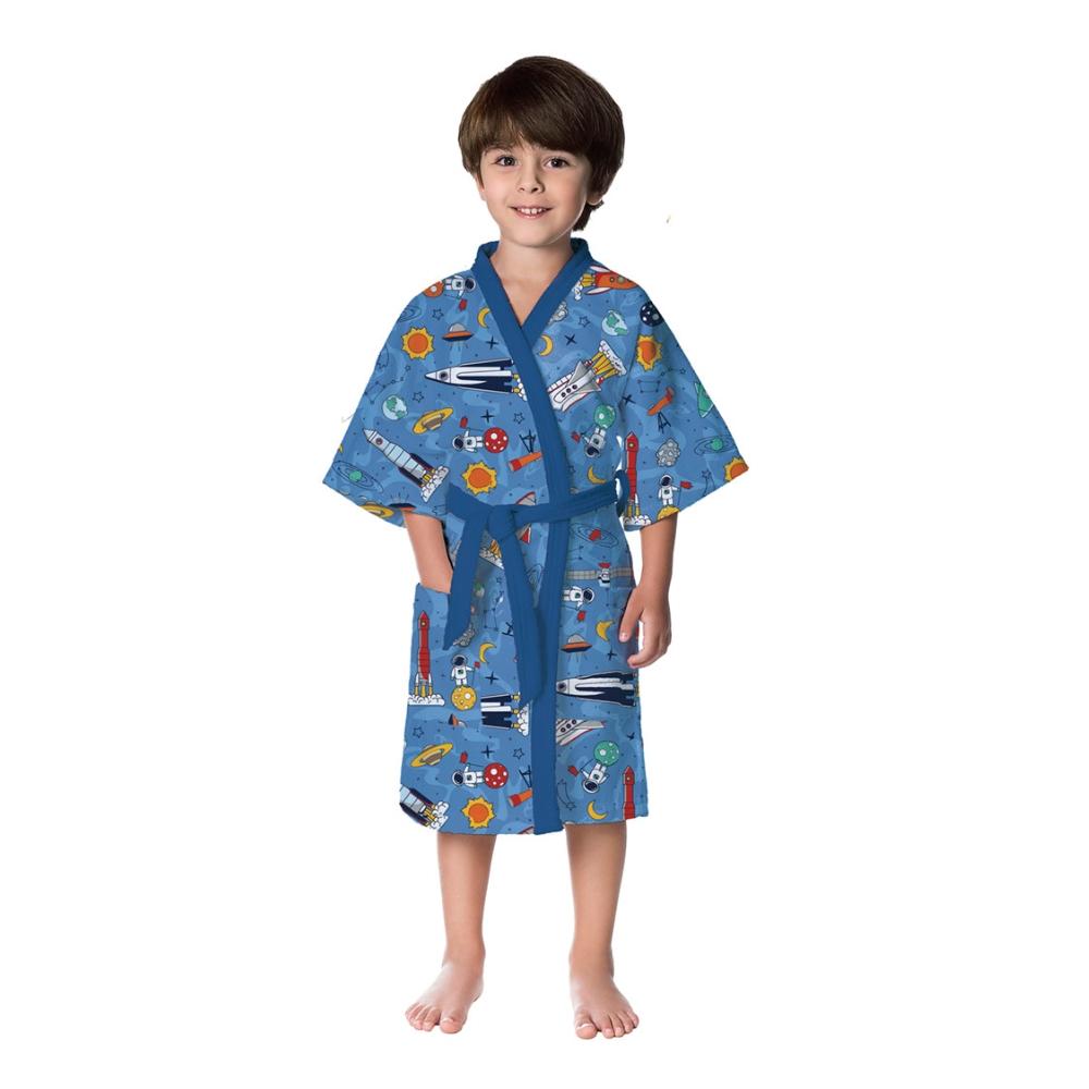 Roupão Infantil Espacial Tamanho P (2 a 7 anos) Aveludado Lepper