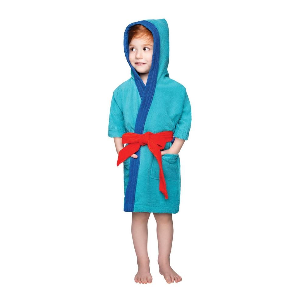 Roupão Aveludado Infantil Quimono Com Capuz Jujuba Turquesa Tamanho G (8 a 10 anos) Lepper