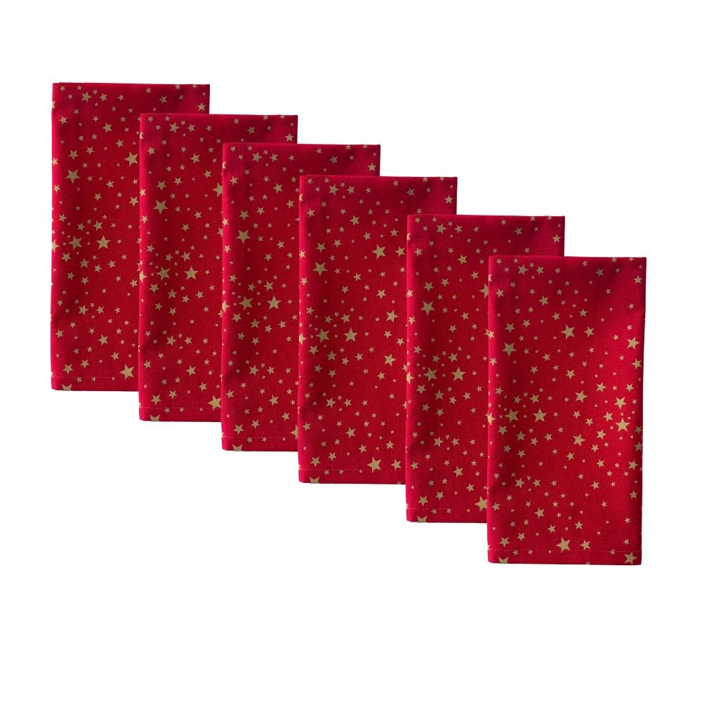Kit 6 Guardanapos de Boca Tecido 100% Algodão Natal Vermelho Estrelas Douradas Arrumadinho Enxovais