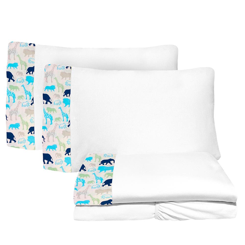 Jogo de Lençol 4 Peças Casal 1,38mx1,88m Selva Branco 100% Algodão Arrumadinho Enxovais