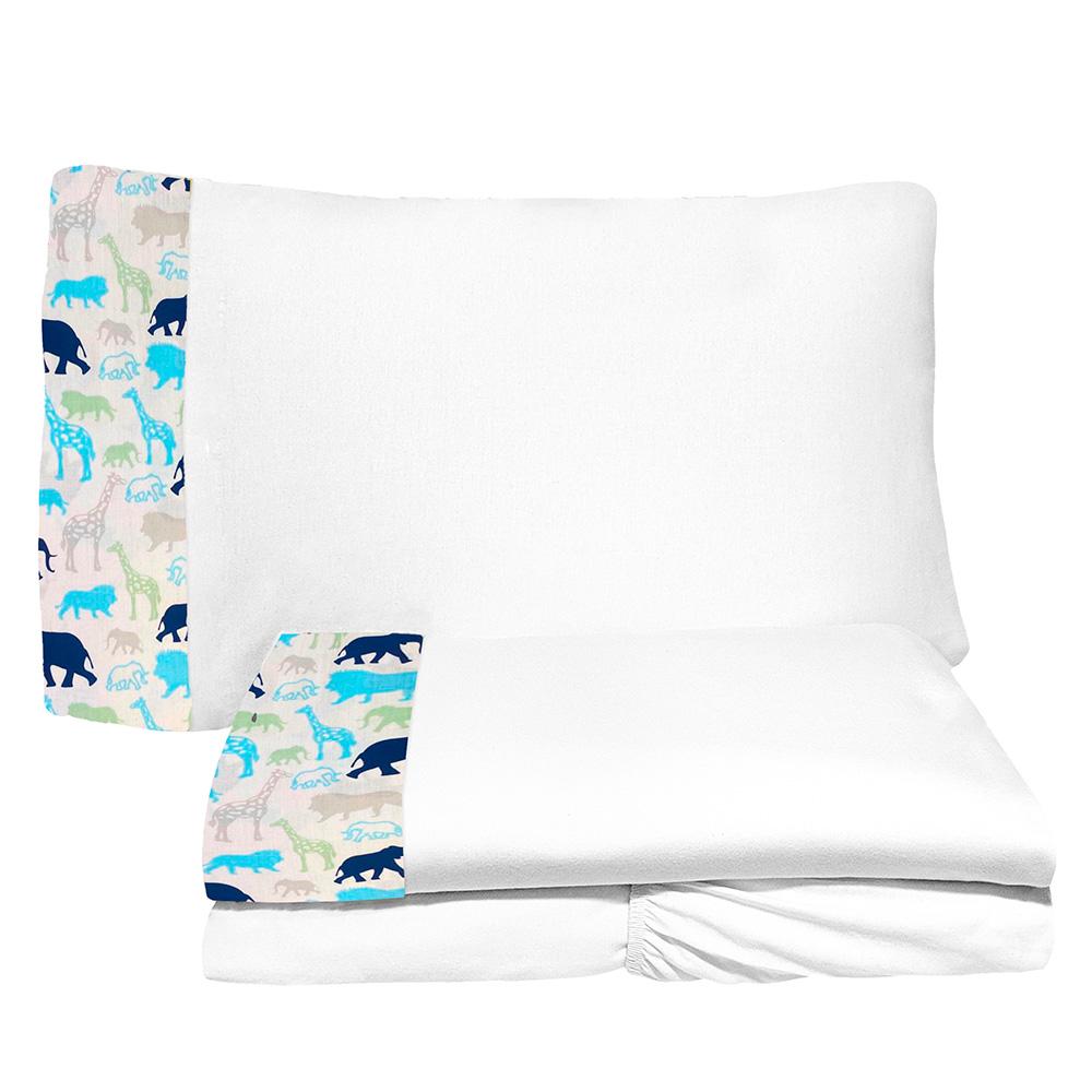 Jogo de Lençol 3 Peças Berço Americano 70x130cm Selva Branco 100% Algodão Arrumadinho Enxovais