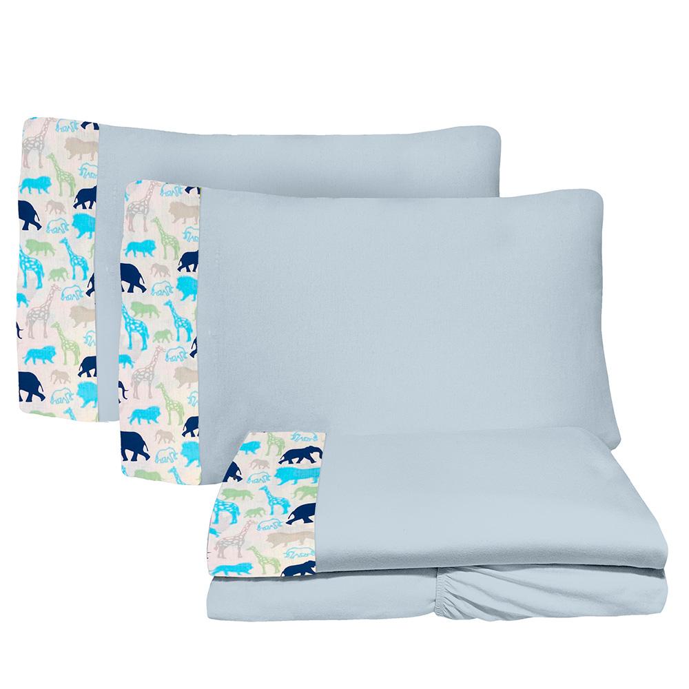 Jogo de Lençol 4 Peças Casal 1,38mx1,88m Selva Cinza 100% Algodão Arrumadinho Enxovais