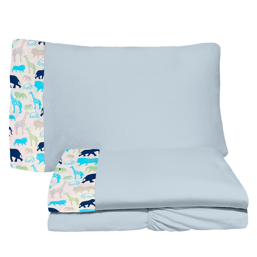 Jogo de Lençol 3 Peças Solteiro 88cm Selva Cinza 100% Algodão Arrumadinho Enxovais
