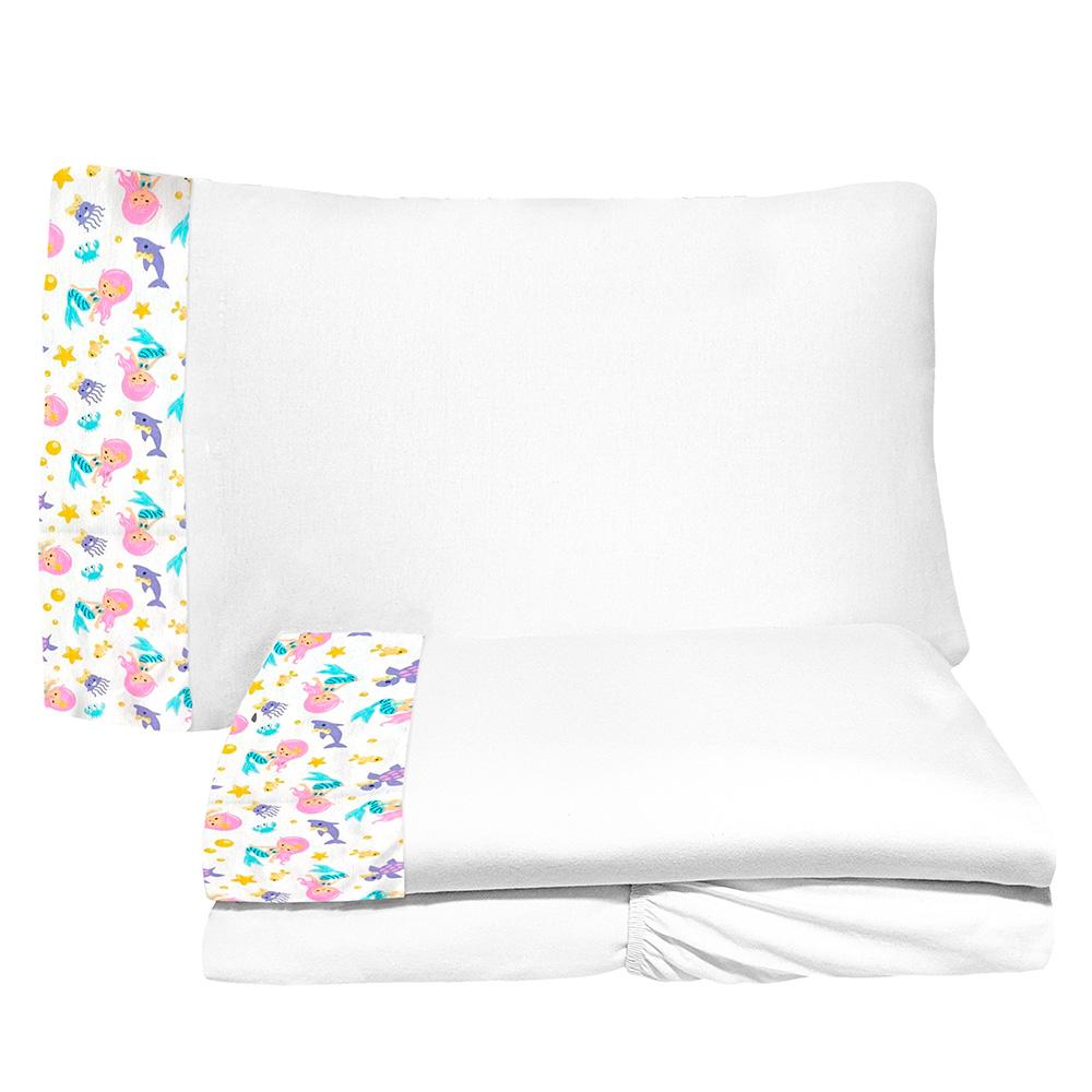 Jogo de Lençol 3 Peças Mini Cama Sereia Branco 100% Algodão Arrumadinho Enxovais