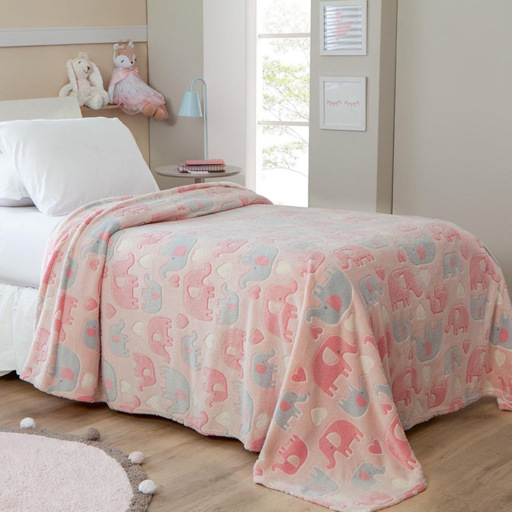 Manta de Microfibra Elefantinhos Shine Brilha no Escuro Solteiro 1,50x2,00m Corttex