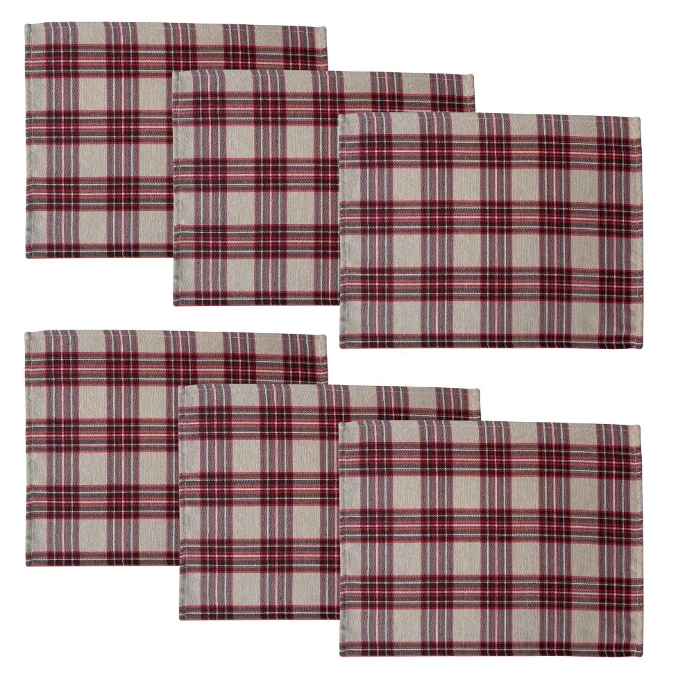 Kit 6 Lugares Americanos 45x35cm Natal Xadrez Bege e Vermelho Arrumadinho Enxovais