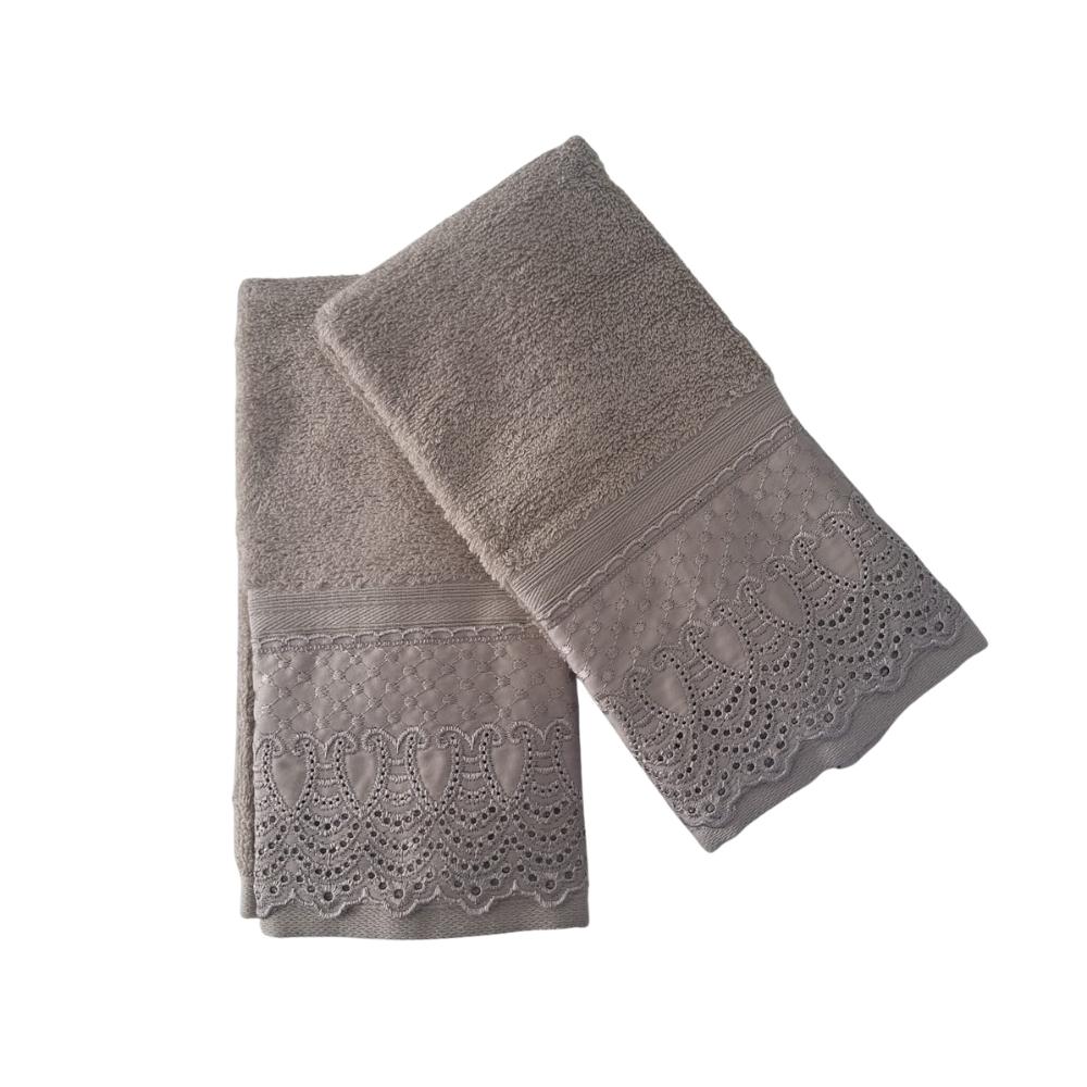 Kit 2 Peças Toalha Social Lavabo Cristal Renda Sofia Bege Buettner