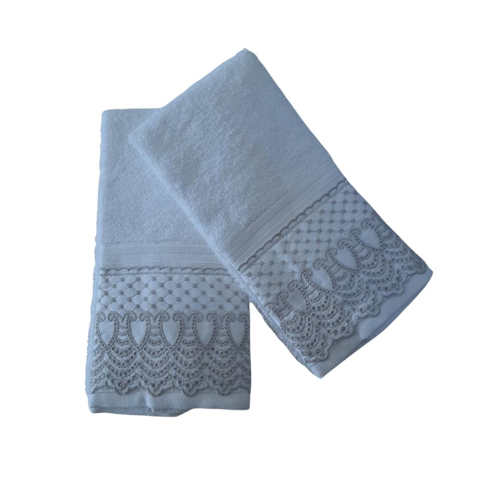 Kit 2 Peças Toalha Social Lavabo Cristal Renda Sofia Branca Buettner