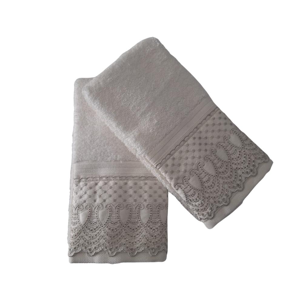 Kit 2 Peças Toalha Social Lavabo Cristal Renda Sofia Marfim Buettner