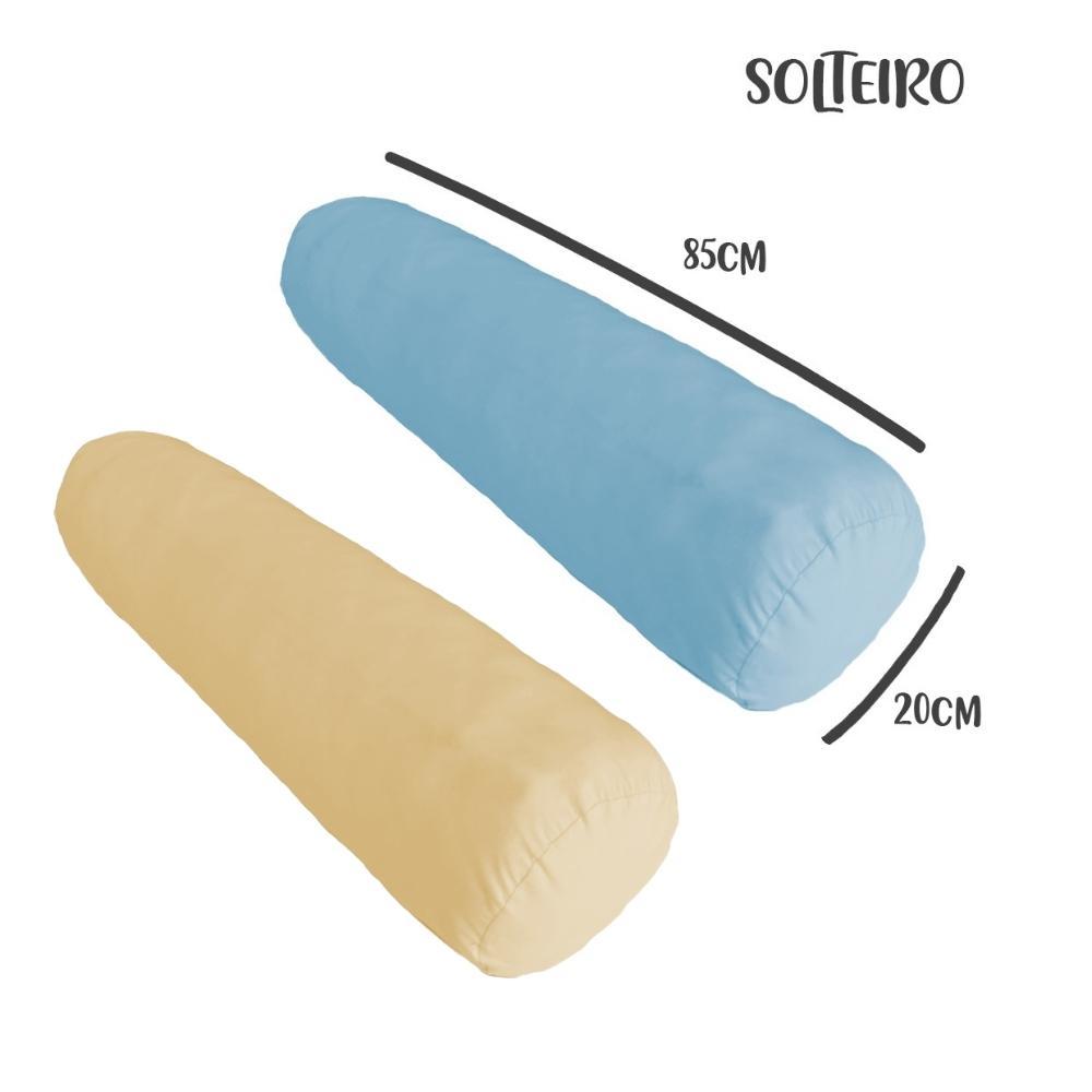 Kit 02 Capas Para Rolo De Cabeceira Solteiro 85x20cm Azul e Cru Arrumadinho