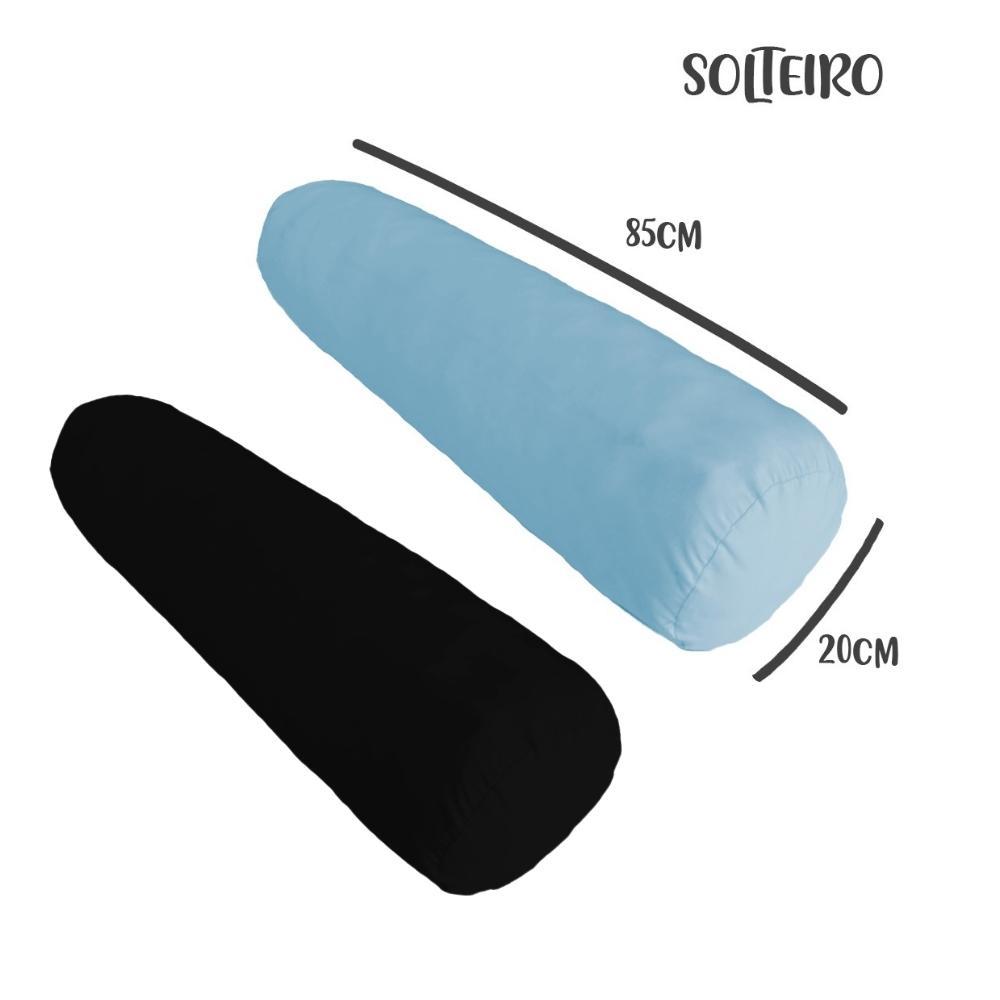 Kit 02 Capas Para Rolo De Cabeceira Solteiro 85x20cm Azul e Preto Arrumadinho