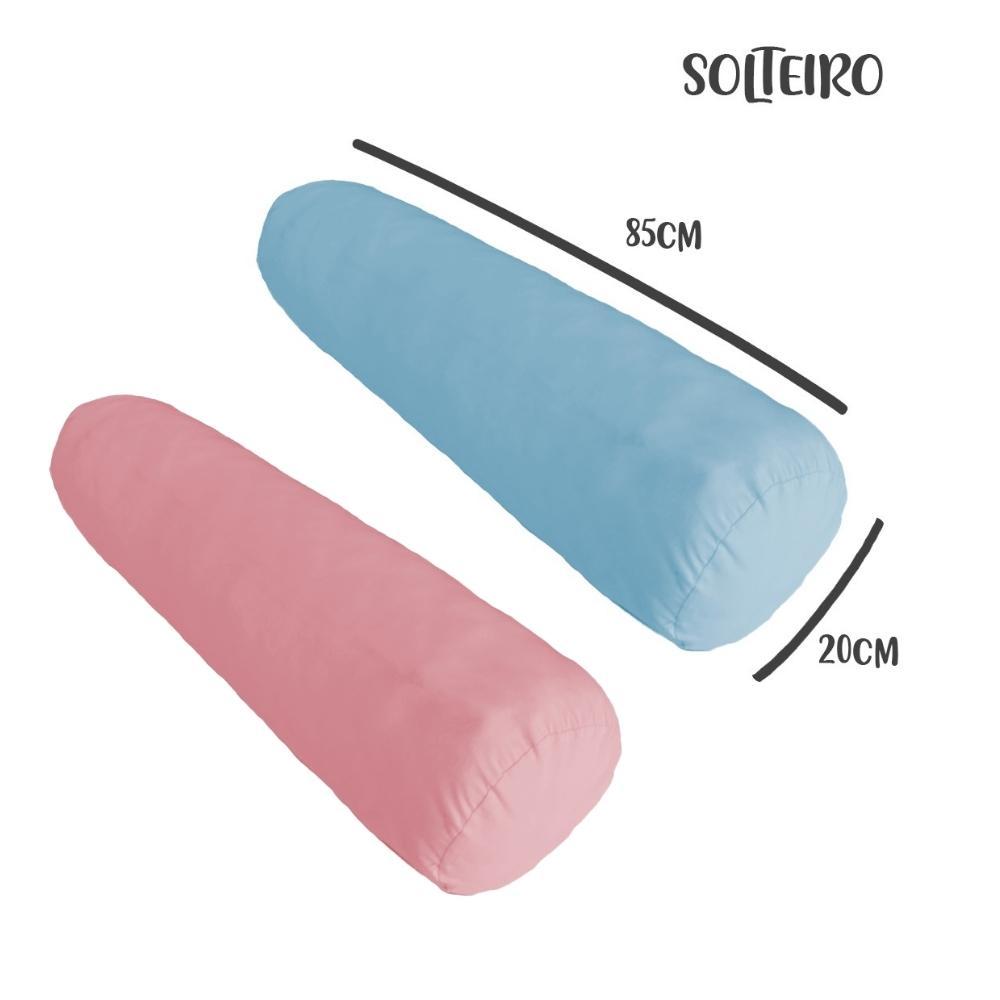 Kit 02 Capas Para Rolo De Cabeceira Solteiro 85x20cm Azul e Rosa Arrumadinho