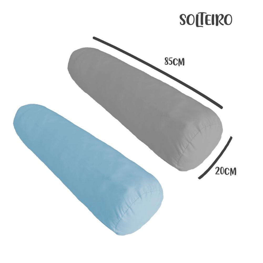 Kit 02 Capas Para Rolo De Cabeceira Solteiro 85x20cm Cinza e Azul Arrumadinho