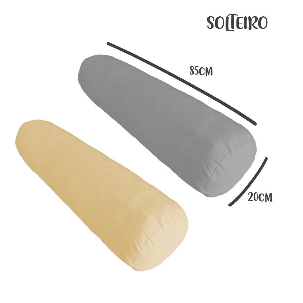 Kit 02 Capas Para Rolo De Cabeceira Solteiro 85x20cm Cinza e Cru Arrumadinho