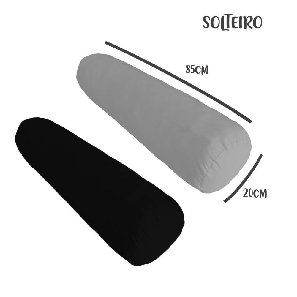 Kit 02 Capas Para Rolo De Cabeceira Solteiro 85x20cm Cinza e Preto Arrumadinho