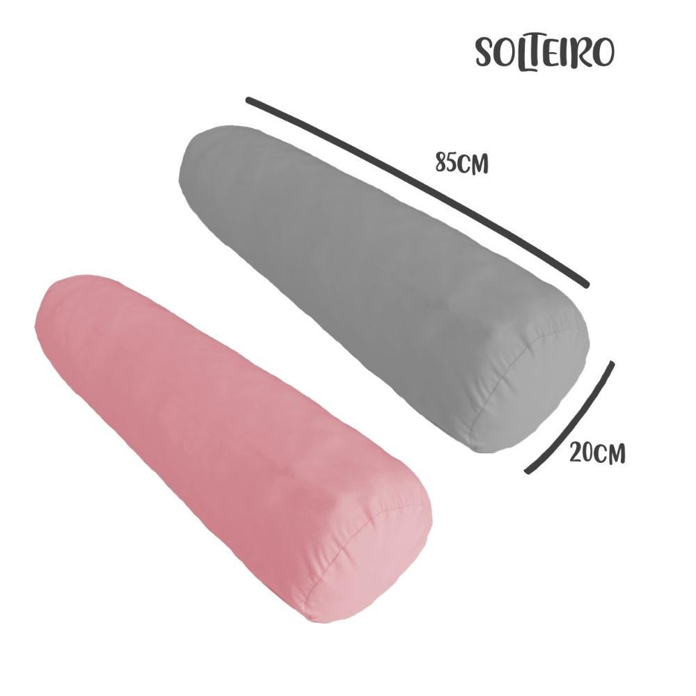 Kit 02 Capas Para Rolo De Cabeceira Solteiro 85x20cm Cinza e Rosa Arrumadinho
