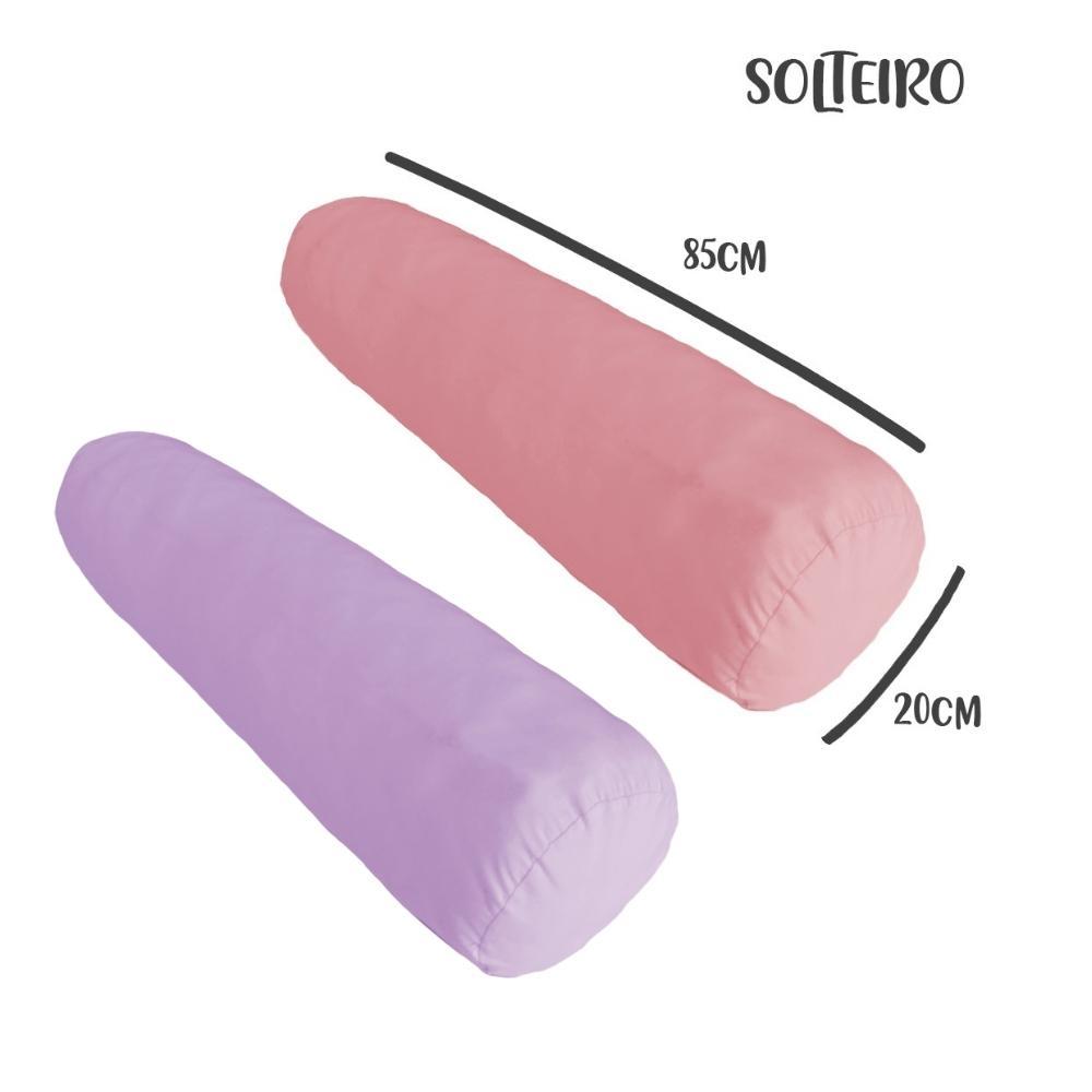 Kit 02 Capas Para Rolo De Cabeceira Solteiro 85x20cm Rosa e Lilás Arrumadinho 