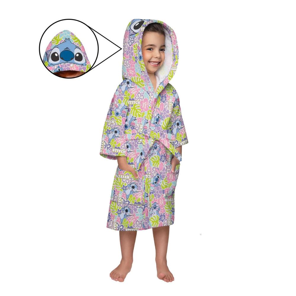 Roupão Infantil Stitch Com Capuz Tamanho GG (10 a 12 anos) Aveludado Lepper